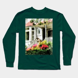 Spring - Azaleas by Porch With Wicker Chair Long Sleeve T-Shirt